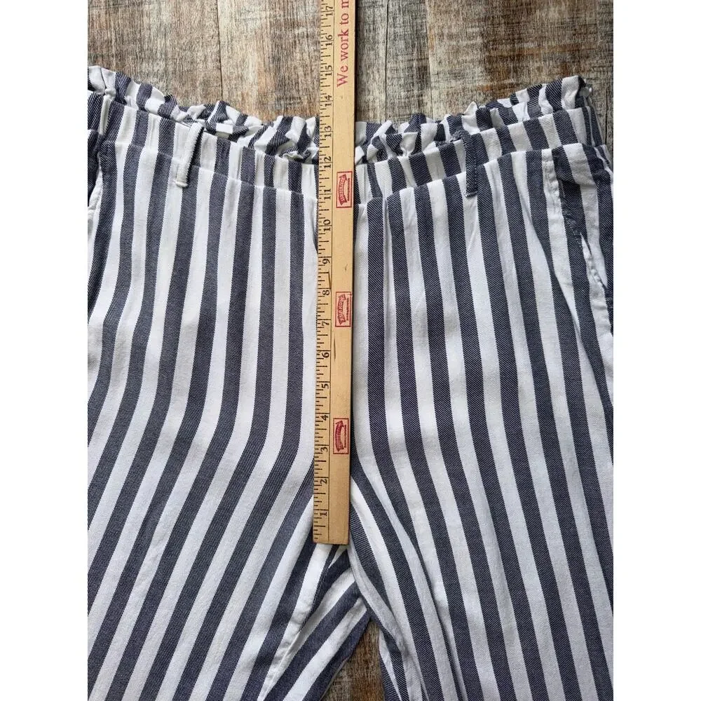 Fever Blue White Striped Coastal Nautical Wide Leg Boho Beachy Palazzo Pants XL